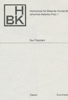 Briefkopf (Ausschnitt) der Kunsthochschule Braunschweig, 1997