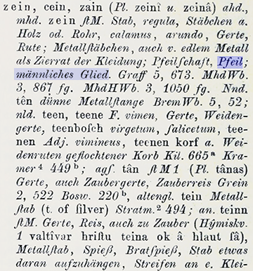 Altdeutsches Wörterbuch, Eintrag zu "zein"