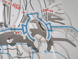 bezeichnetes Styropor und Wandzeichnung von Hannes Kater